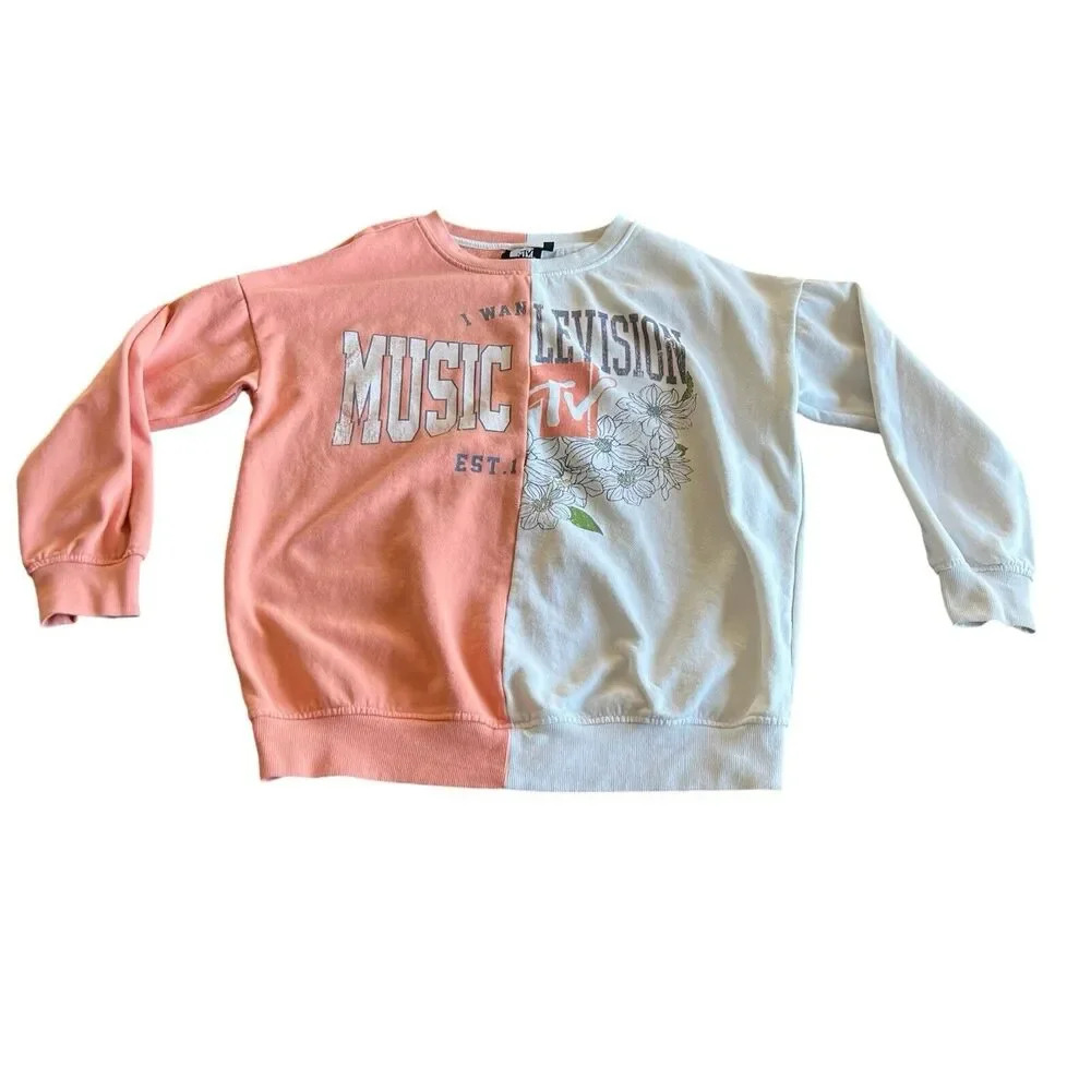 Women’s Y2K MTV Split Color‎ Music Sweater Size XS